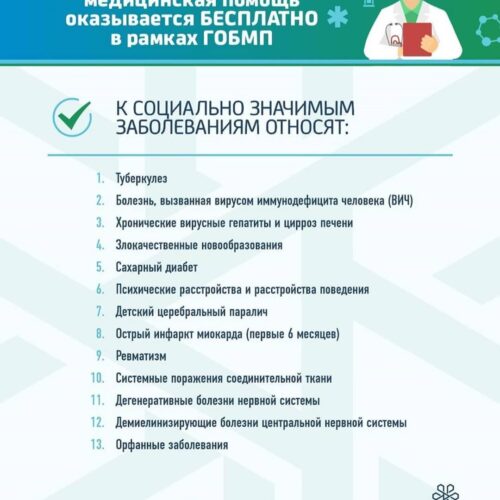 (Русский) Пациентам с хроническими и социально значимыми заболеваниями медицинская помощь оказывается БЕСПЛАТНО в рамках ГОБМП.