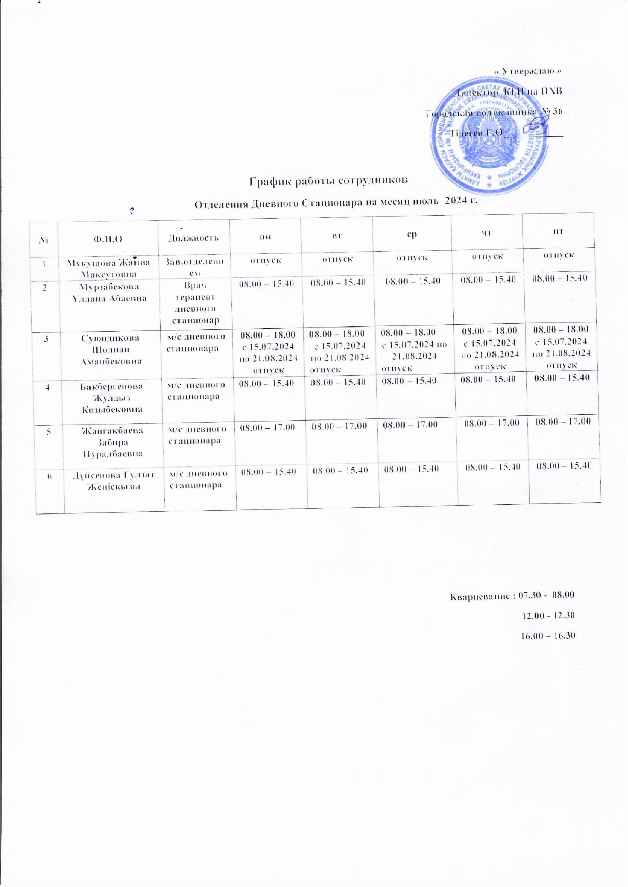 График работы дневного стационара — Поликлиника 36