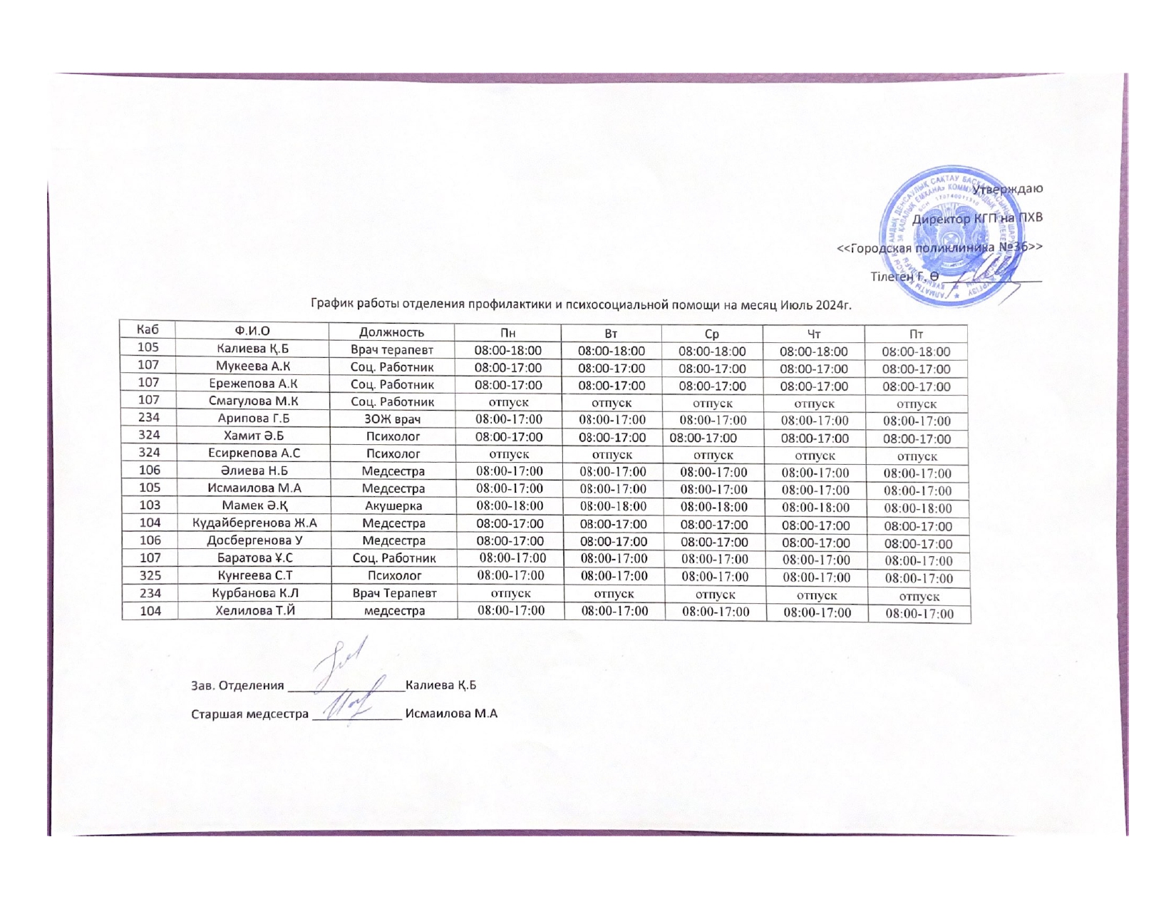 График работы профилактики — Поликлиника 36